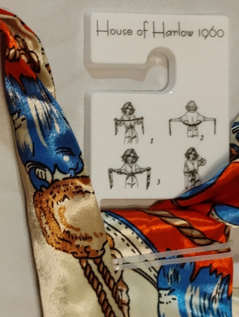 House of Harlow 1960 Cream Scarf Belt with Bright Blue and Orange Print